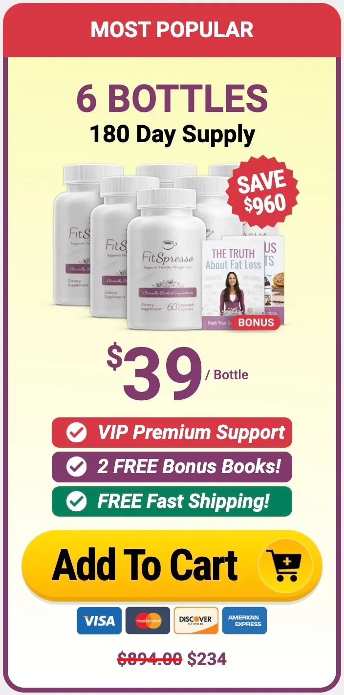FitSpresso 6 Bottles · 180 Day Supply - $39 per bottle